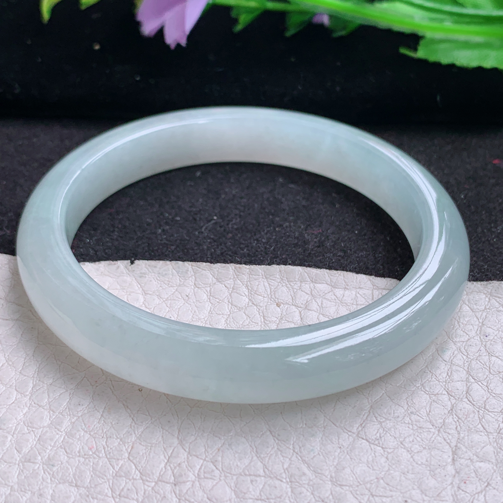 n清爽年轻款55.5*9.8*7平安镯 天然缅甸翡翠A货冰胶起光宽边玉手环