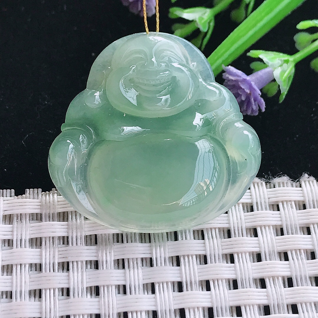 实拍A货翡翠31/32.8/5.5老坑冰润果冻胶冰晴绿佛公吊坠翡翠挂件