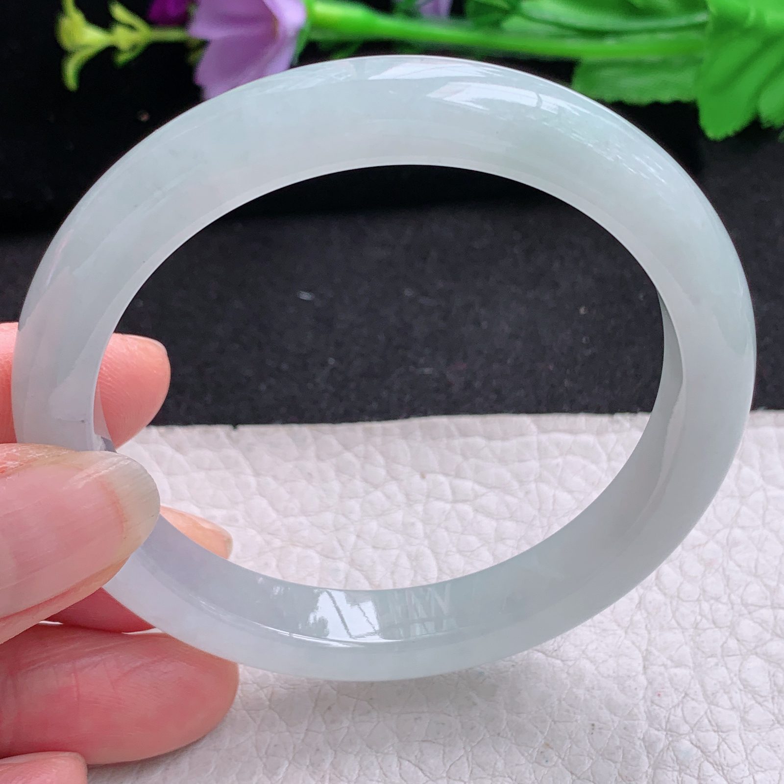 n清爽年轻款55.5*9.8*7平安镯 天然缅甸翡翠A货冰胶起光宽边玉手环