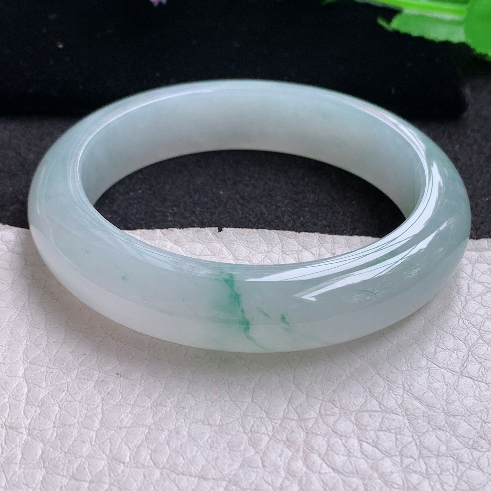 xo实拍54*13*9平安镯 天然缅甸翡翠A货玉手镯冰飘花厚装宽边玉手环