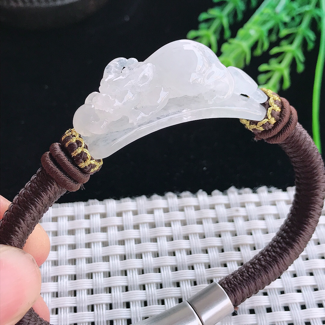 实拍A货翡翠36/12.8/14.5老坑冰透白冰貔貅手链翡翠手牌