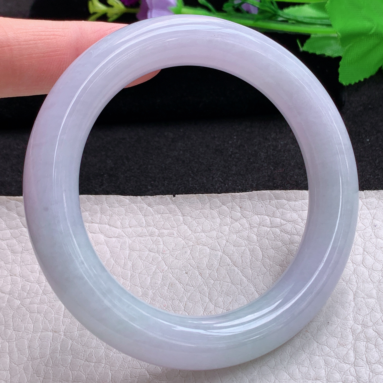 z梦幻款58.5*12.5*11.8胖圆镯 天然缅甸翡翠A货玉手镯淡春带彩圆条玉手环