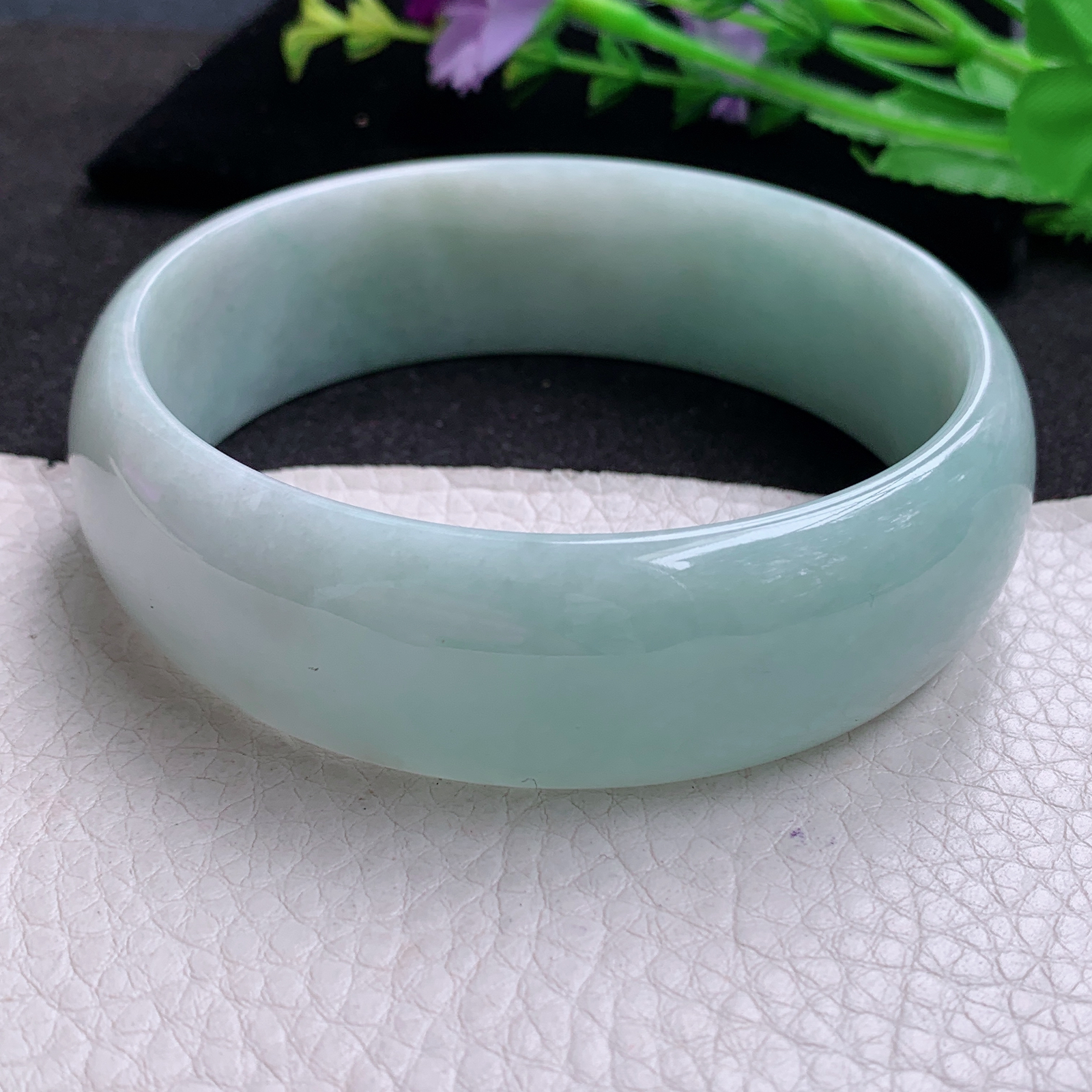 js大圈口70*22*7轮胎镯 天然缅甸翡翠A货胶感蓝韵大气宽边玉手环