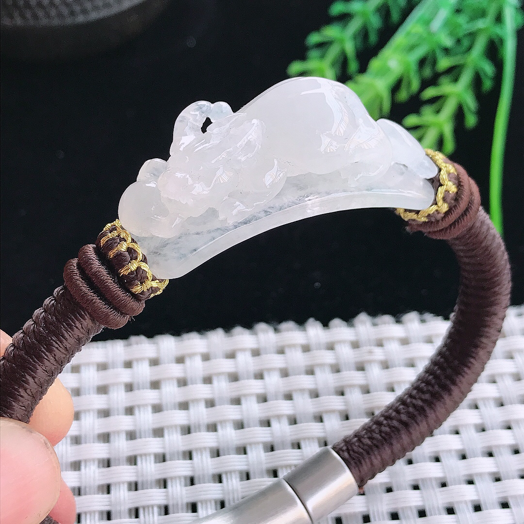 实拍A货翡翠36/12.8/14.5老坑冰透白冰貔貅手链翡翠手牌