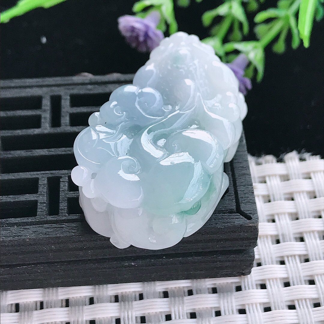 实拍A货翡翠39/22.2/12.8老坑冰润起胶紫罗兰貔貅吊坠翡翠挂件