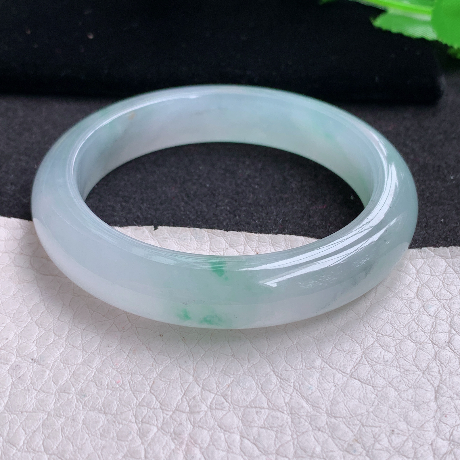 xo实拍53.5*11.6*8.3平安镯 天然缅甸翡翠A货玉手镯冰飘绿花宽边玉手环