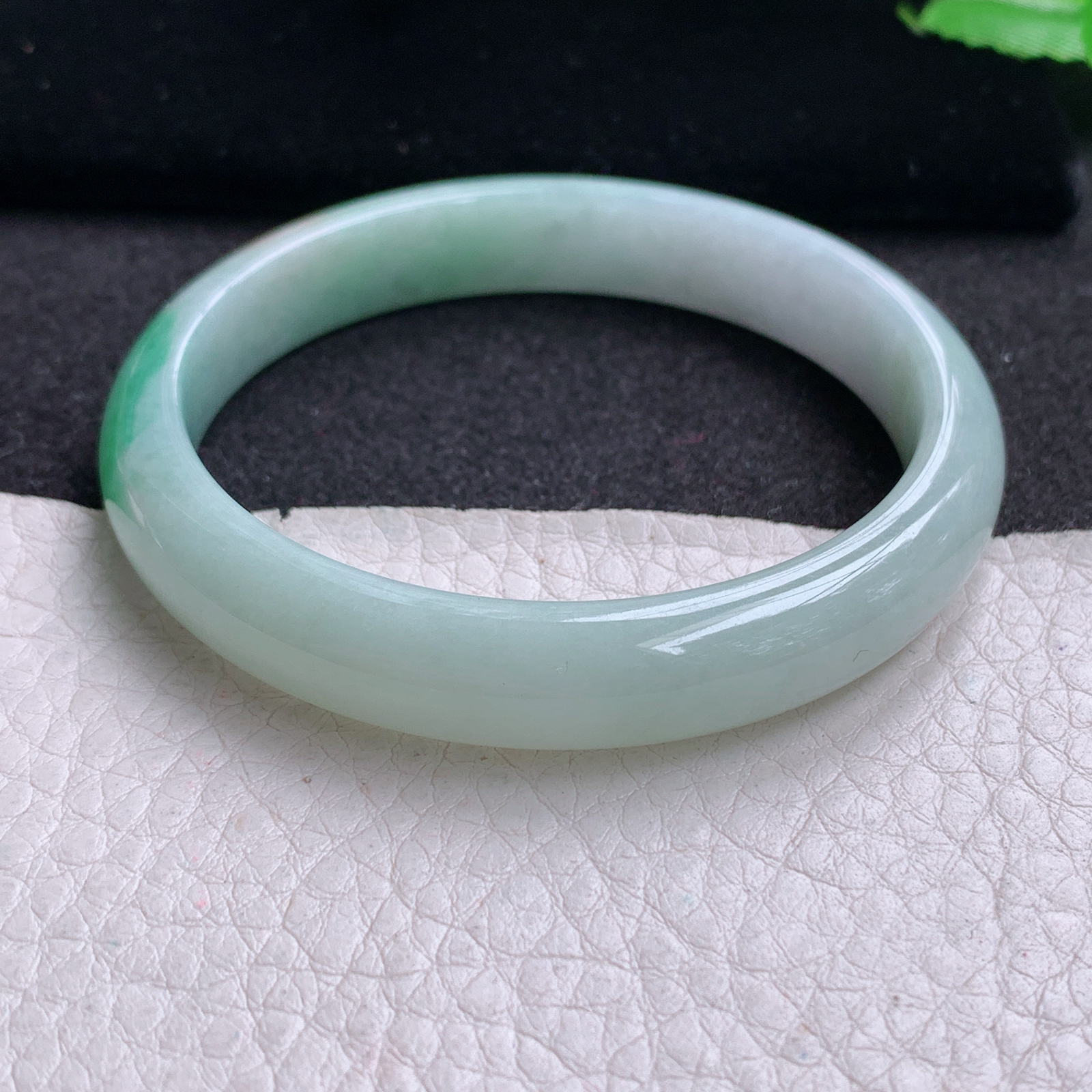 pp小圈口53*10*6.4平安镯 天然缅甸翡翠A货玉手镯秀气三彩宽边玉手环