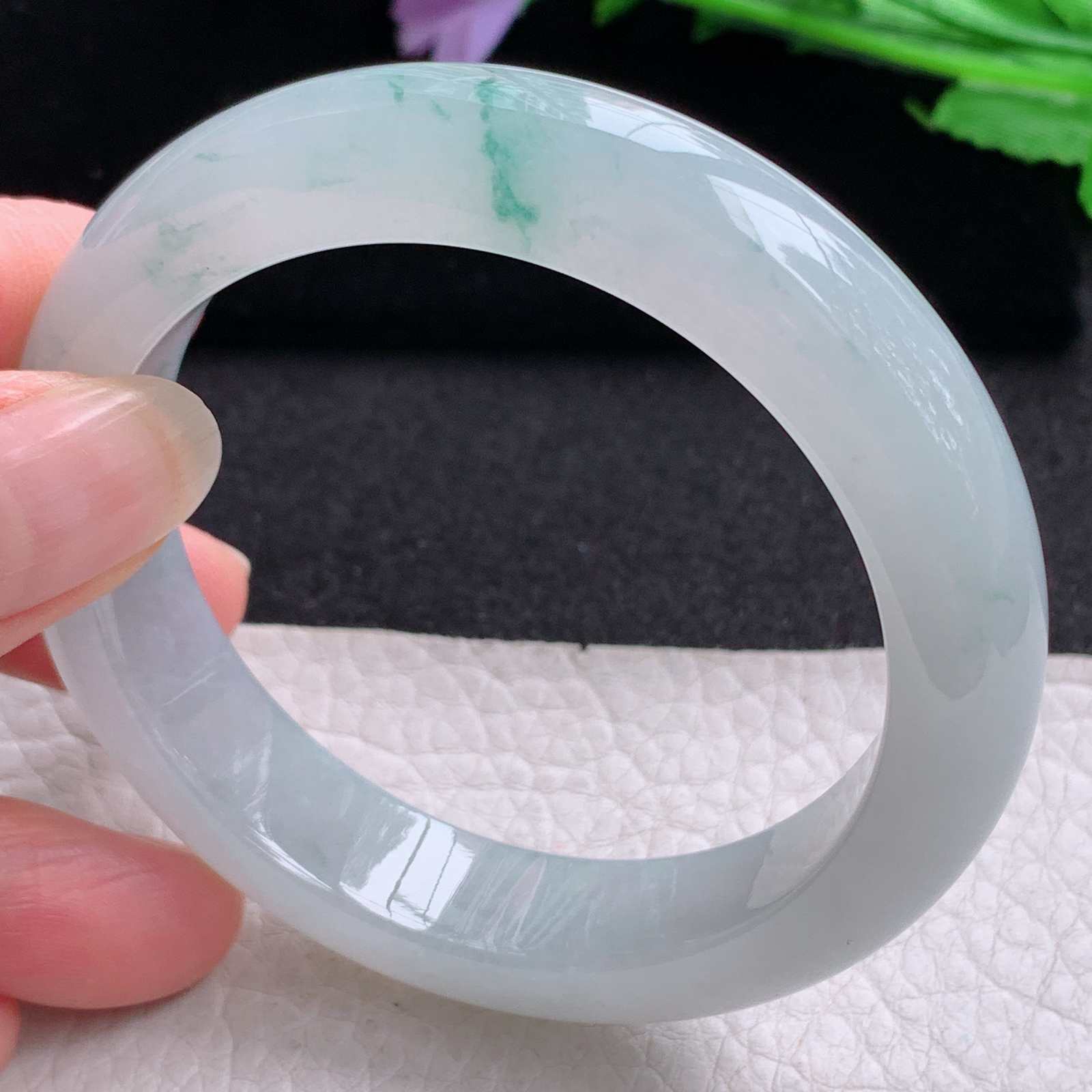 xo实拍54*13*9平安镯 天然缅甸翡翠A货玉手镯冰飘花厚装宽边玉手环