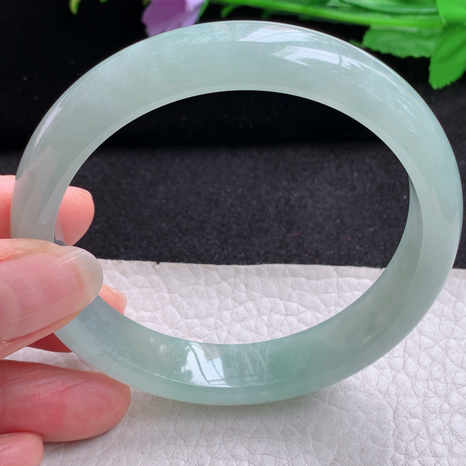 nr大圈口61*13*8平安镯 天然缅甸翡翠A货玉手镯冰晴绿年轻款宽边玉手环