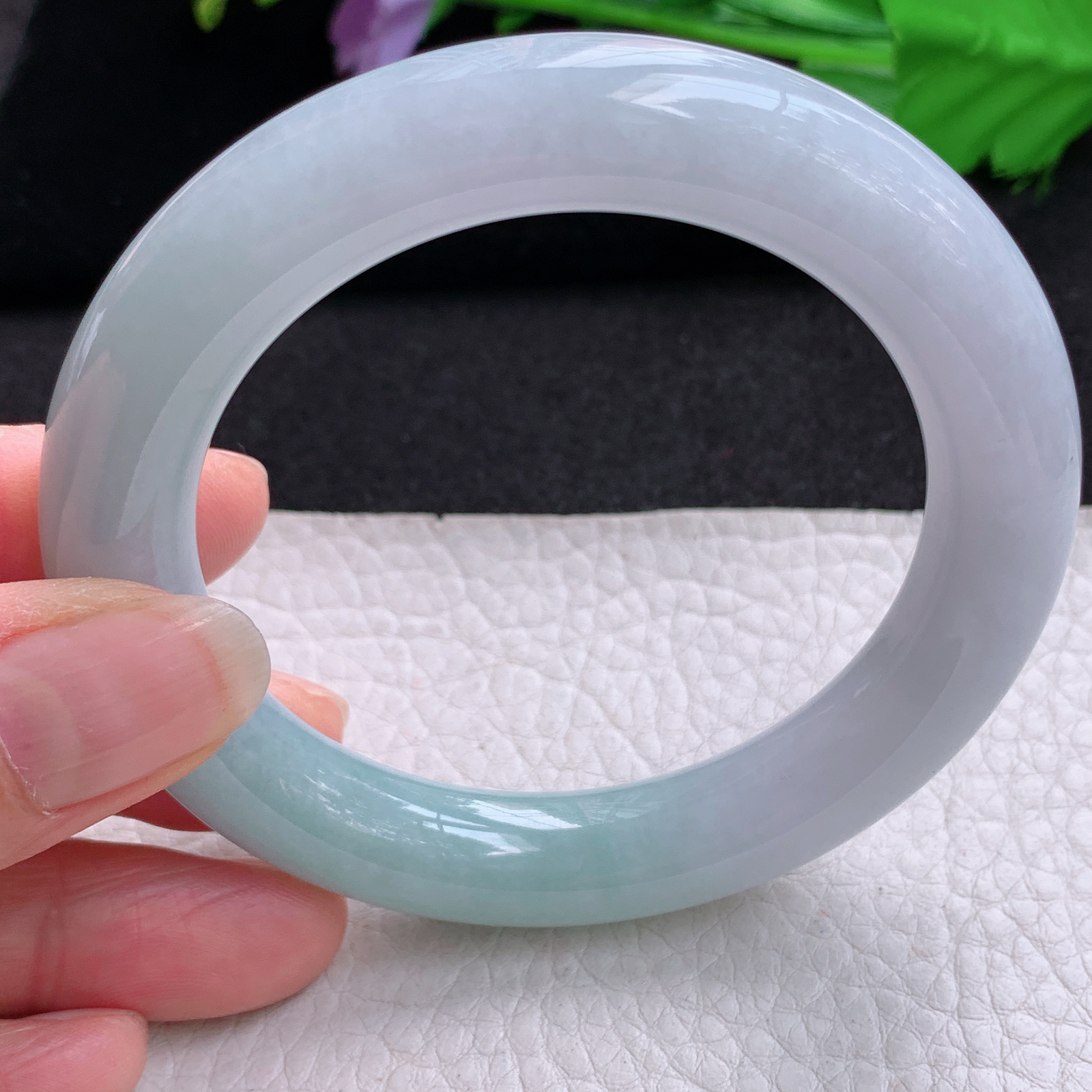 z实拍55*11.2招财镯 天然缅甸翡翠A货玉手镯半山水圆条玉手环