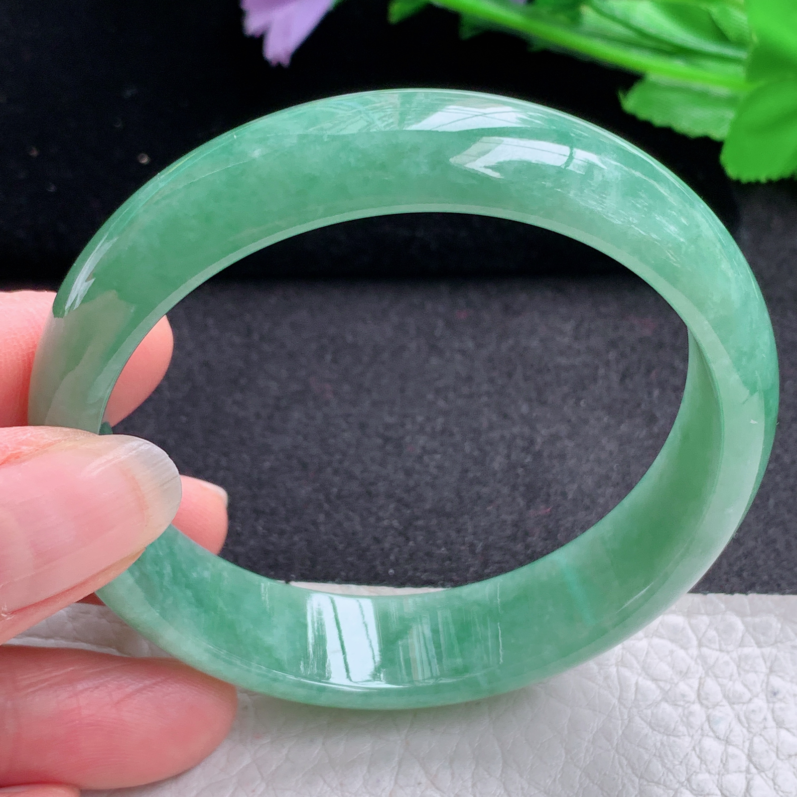 hh实拍57.5*14.5*6.5平安镯 天然缅甸翡翠A货玉手镯胶感满绿宽边玉手环