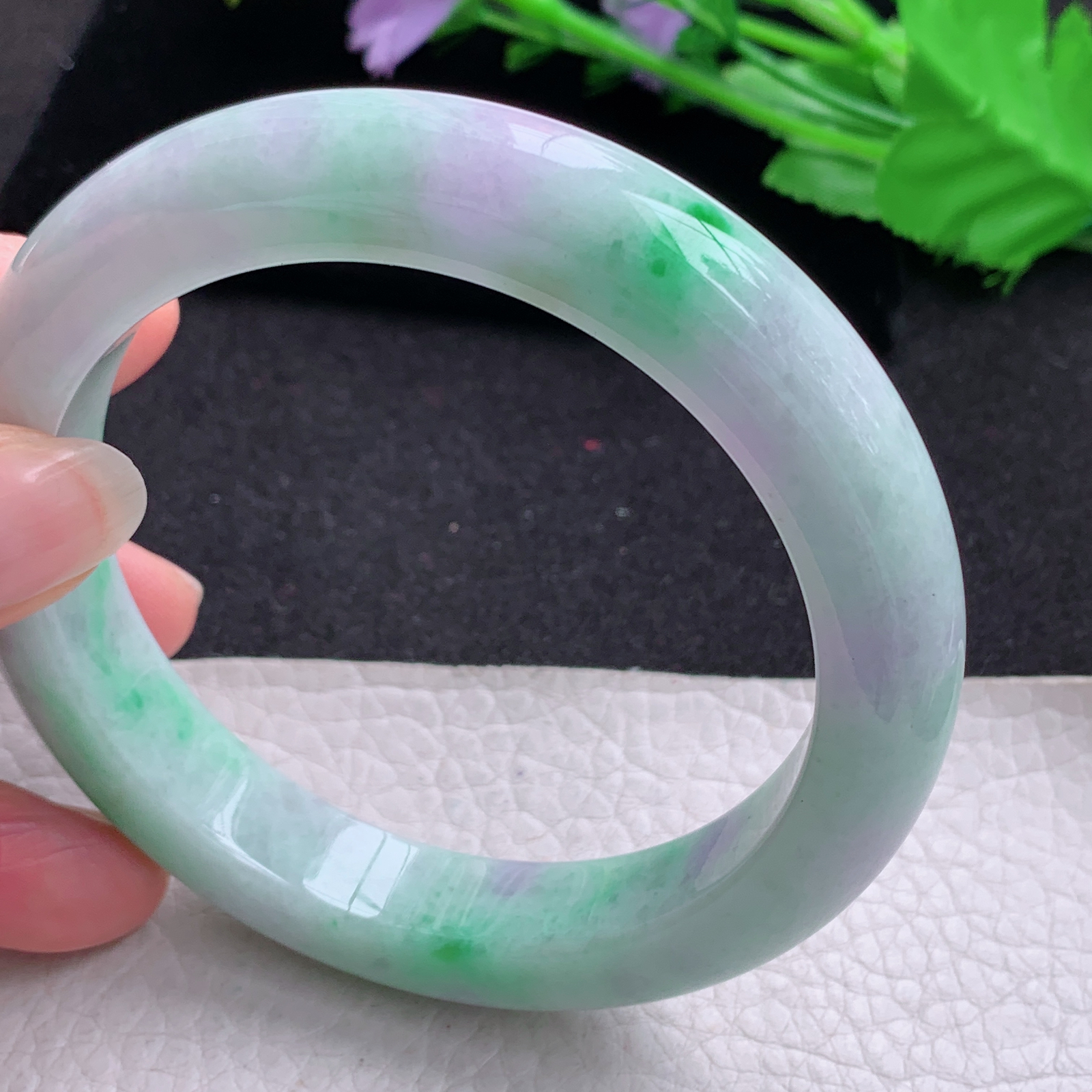 ay大圈口63.5*12.8*10.5梦幻镯 天然缅甸翡翠A货玉手镯春带彩宽边玉手环