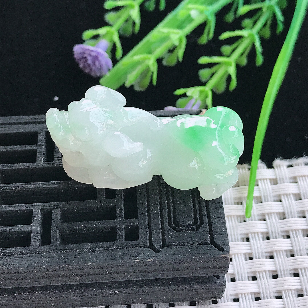 实拍A货翡翠34.2/14.2/16老坑冰润飘阳绿貔貅吊坠翡翠挂件