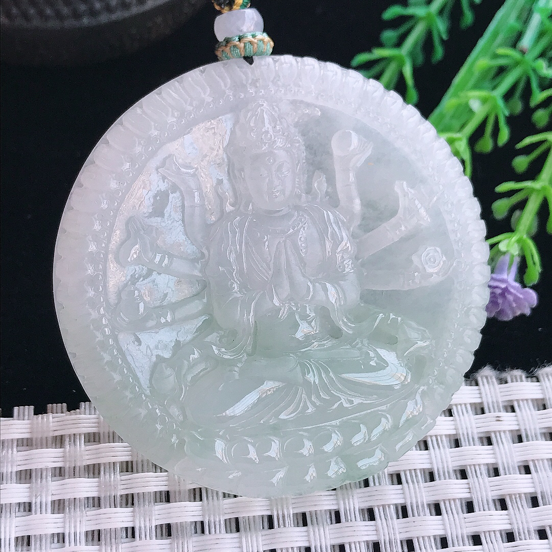 实拍A货翡翠53.5/6.8老坑冰润水灵千手观音吊坠翡翠挂件