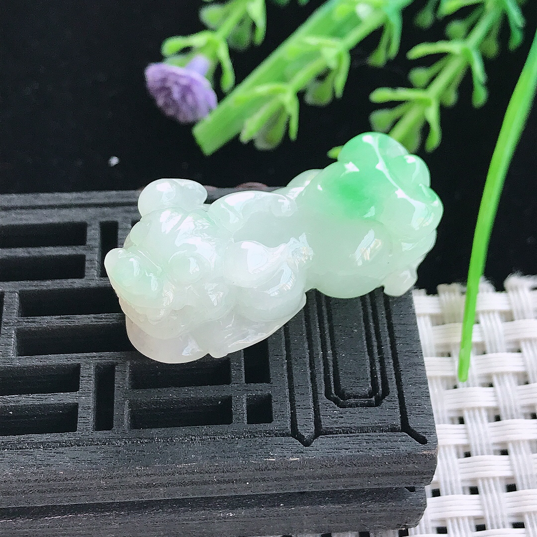 实拍A货翡翠34.2/14.2/16老坑冰润飘阳绿貔貅吊坠翡翠挂件