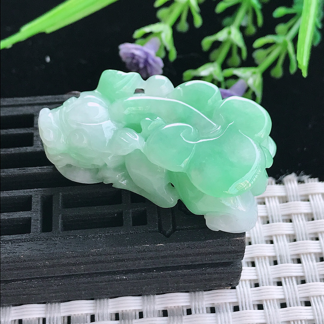 实拍A货翡翠39/21/12.6老坑精美温润苹果绿貔貅吊坠翡翠挂件