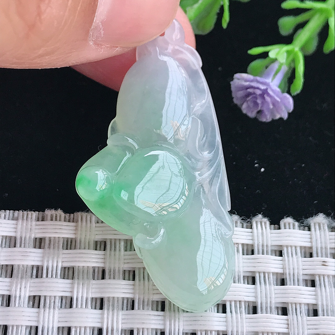 实拍A货翡翠40.3/20.3/6.2老坑冰胶果冻飘绿玉兰花吊坠翡翠挂件