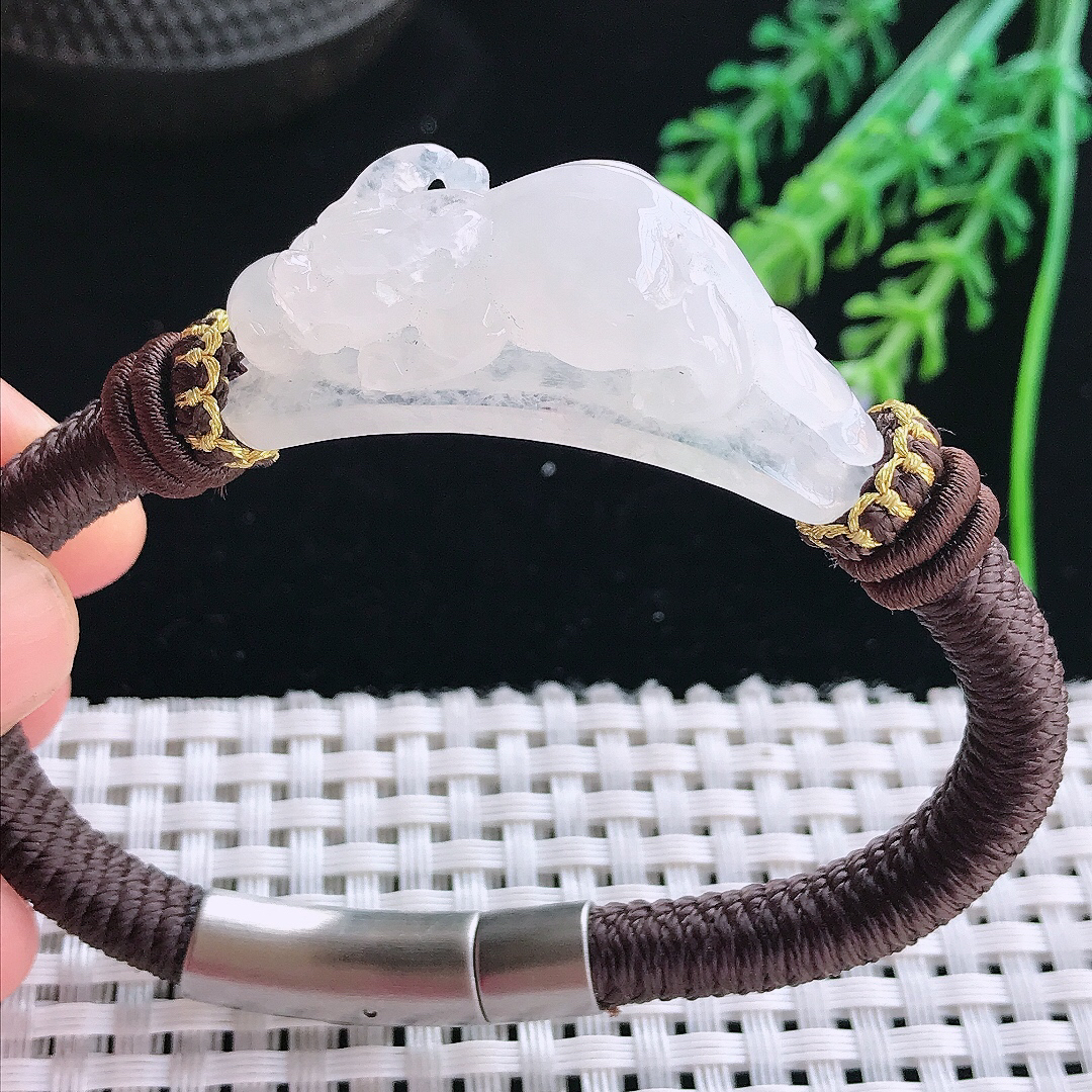 实拍A货翡翠36/12.8/14.5老坑冰透白冰貔貅手链翡翠手牌