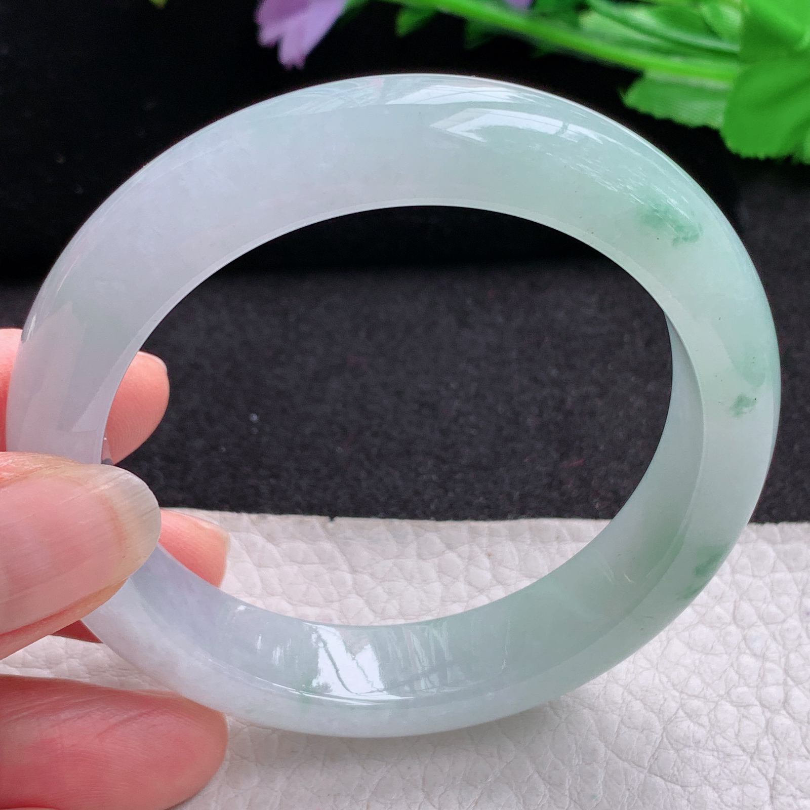 xo实拍55.5*13*8.6平安镯 天然缅甸翡翠A货玉手镯冰飘绿花宽边玉手环