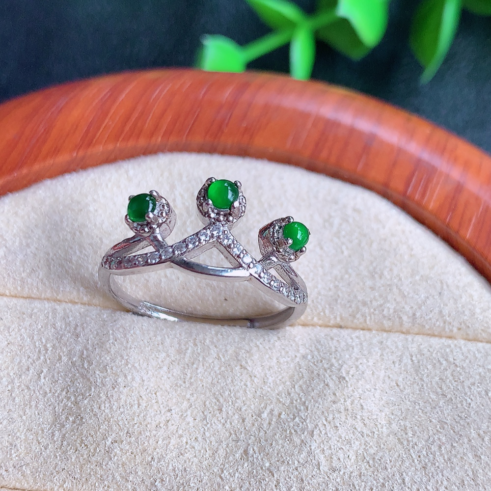 冰润满绿精美环形翡翠戒指  玉质细腻  冰清玉润  飘花灵动  颜色漂亮  W481.7 内径尺寸：