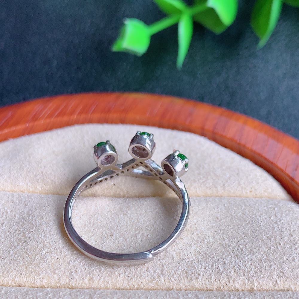 冰润满绿精美环形翡翠戒指  玉质细腻  冰清玉润  飘花灵动  颜色漂亮  W481.7 内径尺寸：17.5mm  裸石尺寸：3mm