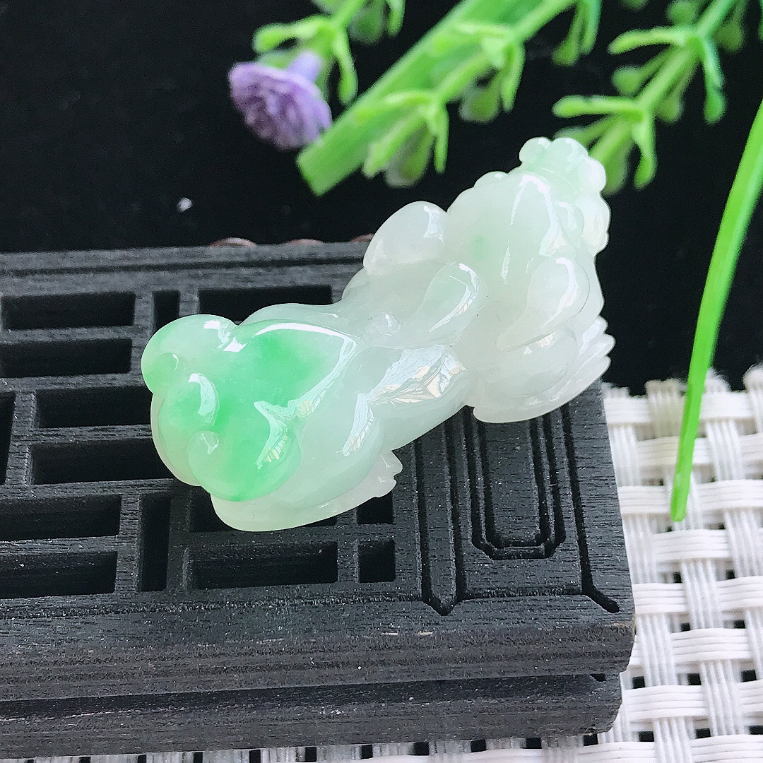 实拍A货翡翠34.2/14.2/16老坑冰润飘阳绿貔貅吊坠翡翠挂件