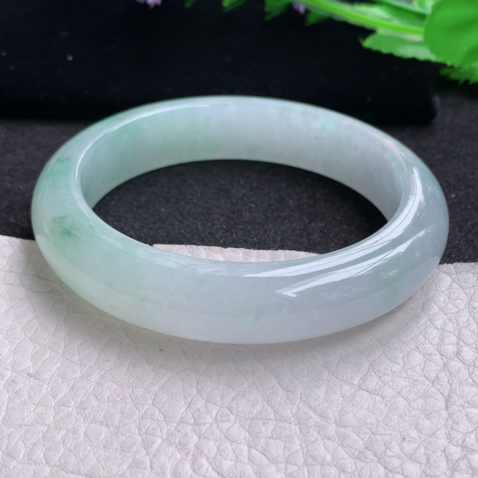 xo实拍55.5*13*8.6平安镯 天然缅甸翡翠A货玉手镯冰飘绿花宽边玉手环