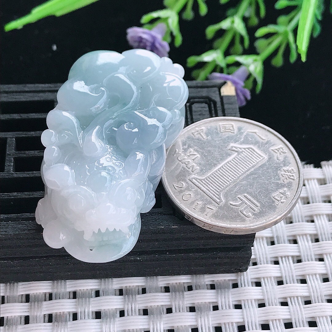 实拍A货翡翠39/22.2/12.8老坑冰润起胶紫罗兰貔貅吊坠翡翠挂件