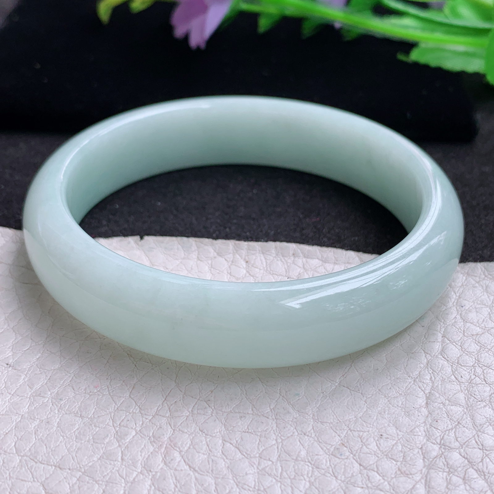 nr大圈口60*14*7.4平安镯 天然缅甸翡翠A货玉手镯浅绿胶感宽边玉手环