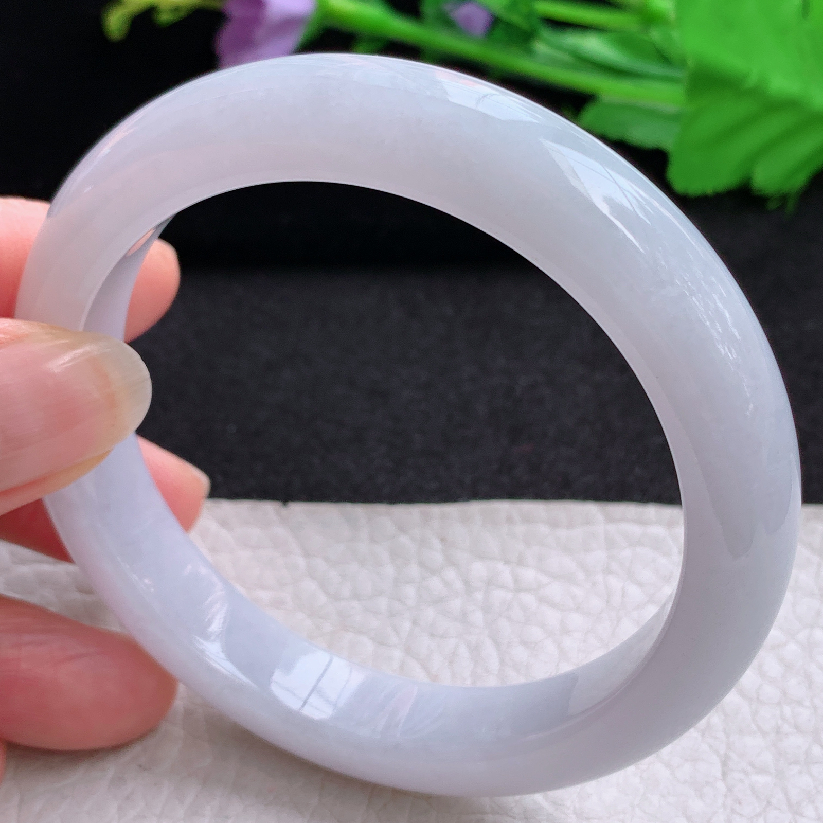 z实拍58*11.5*8.6平安镯 天然缅甸翡翠A货玉手镯淡紫底胶感宽边玉手环