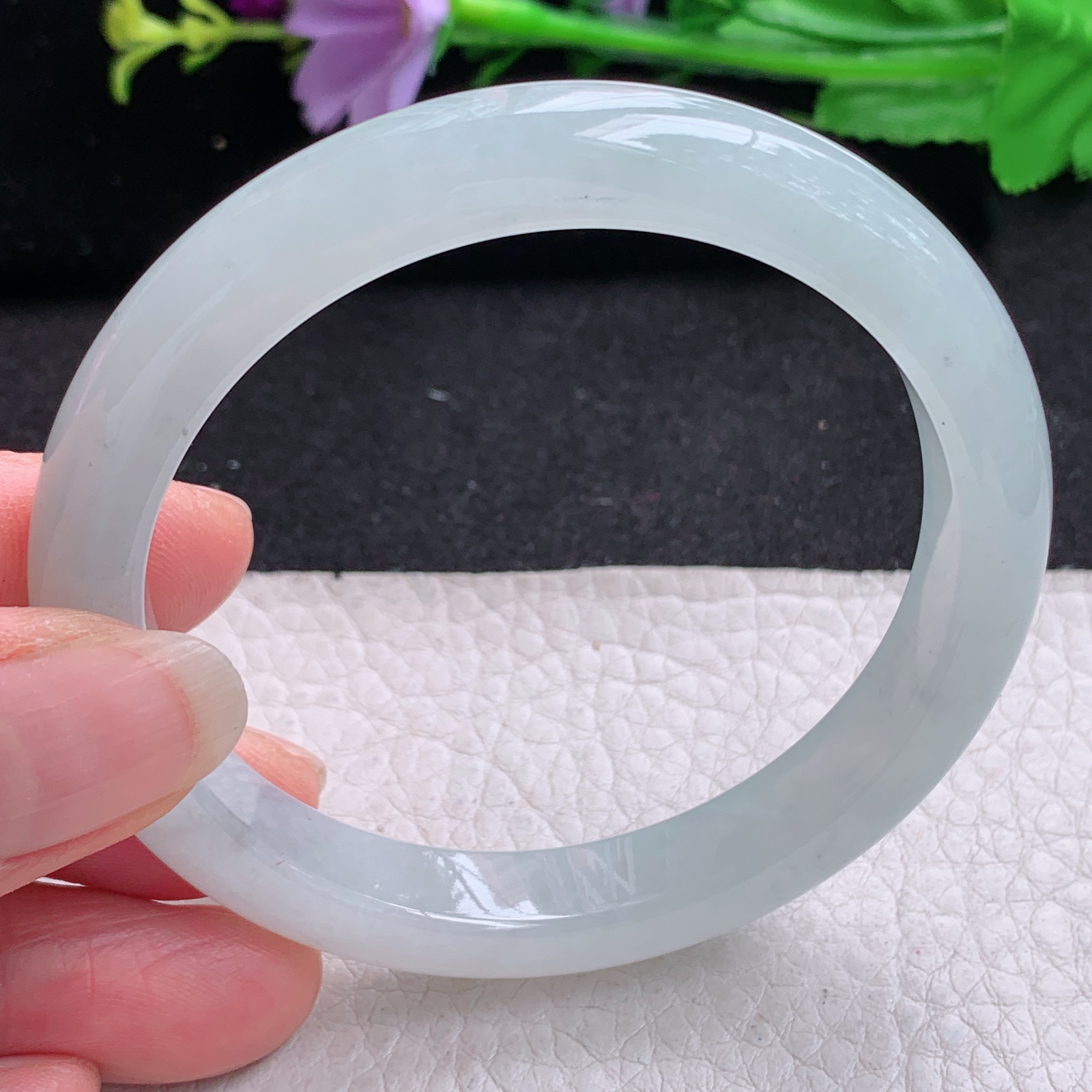 n清爽年轻款55.5*9.8*7平安镯 天然缅甸翡翠A货冰胶起光宽边玉手环