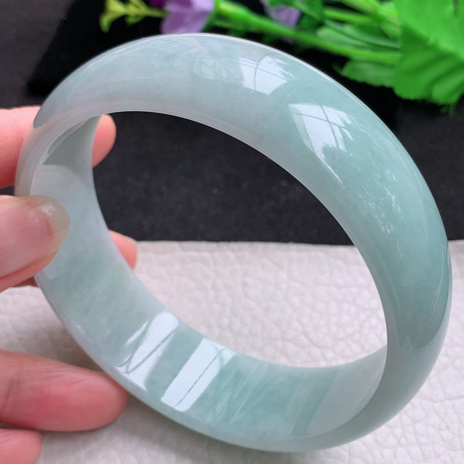 js大圈口70*22*7轮胎镯 天然缅甸翡翠A货胶感蓝韵大气宽边玉手环