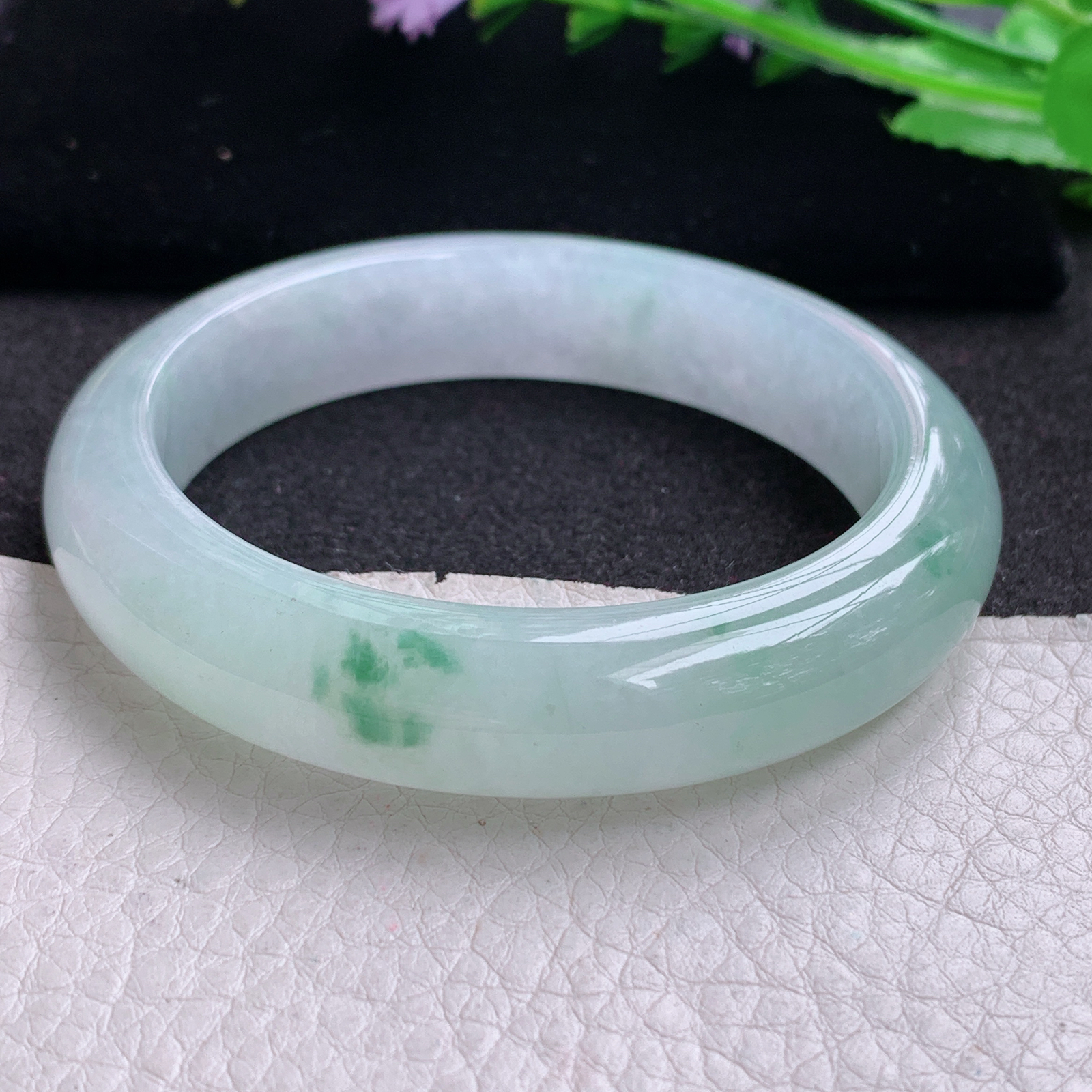 xo实拍55.5*13*8.6平安镯 天然缅甸翡翠A货玉手镯冰飘绿花宽边玉手环