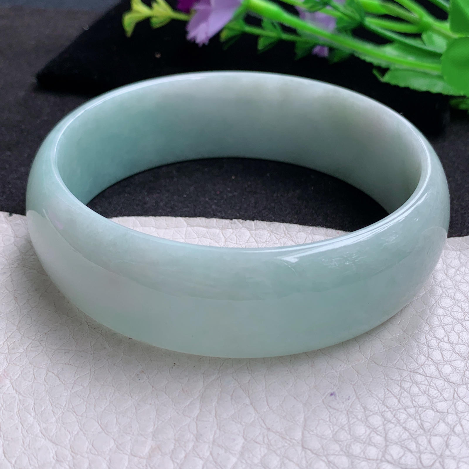 js大圈口70*22*7轮胎镯 天然缅甸翡翠A货胶感蓝韵大气宽边玉手环