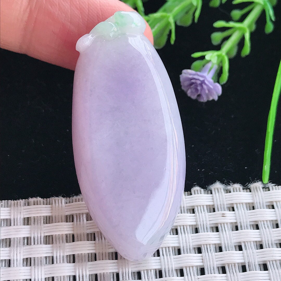 实拍A货翡翠47.5/21.5/8.2老坑精美冰润紫罗兰福瓜吊坠翡翠挂件