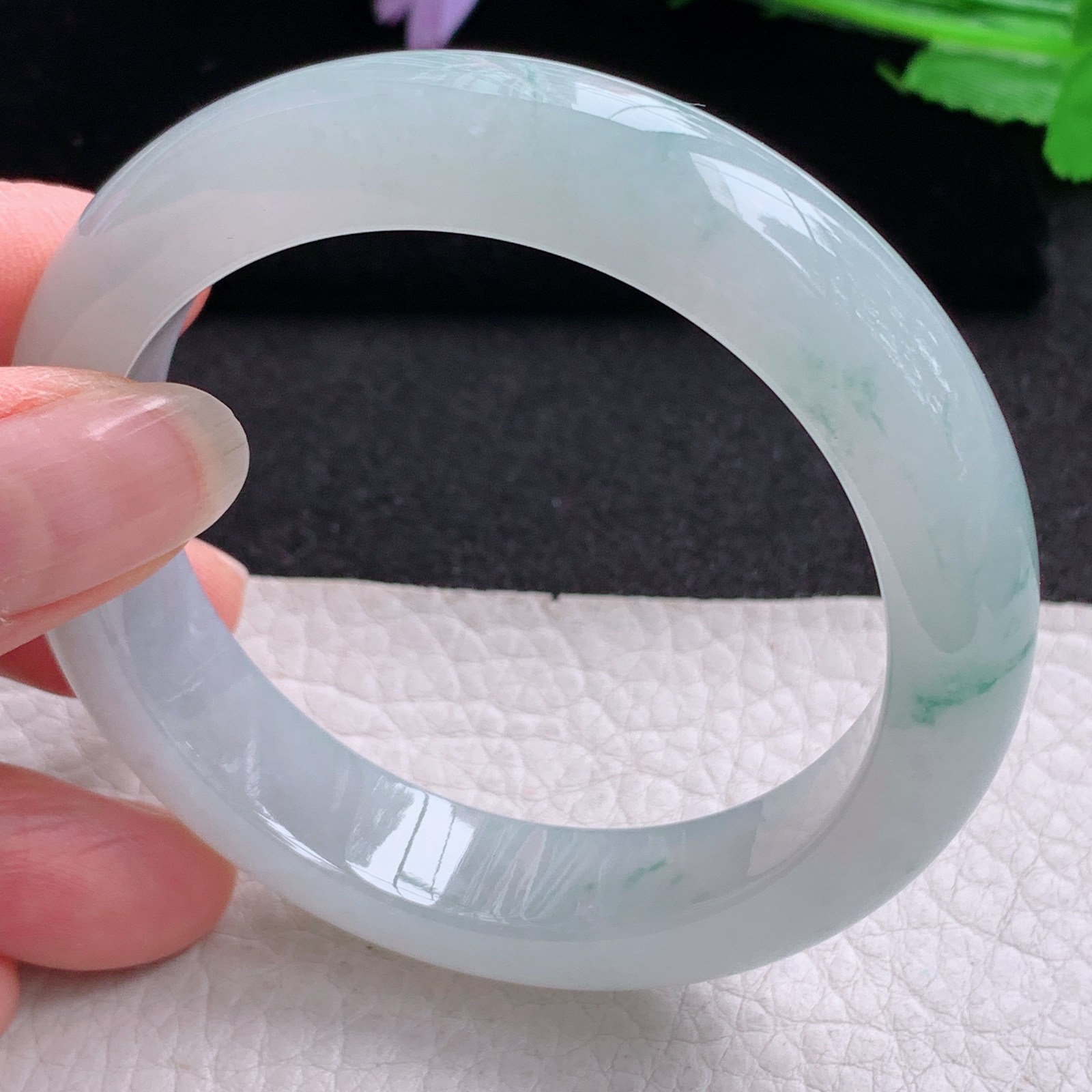 xo实拍54*13*9平安镯 天然缅甸翡翠A货玉手镯冰飘花厚装宽边玉手环