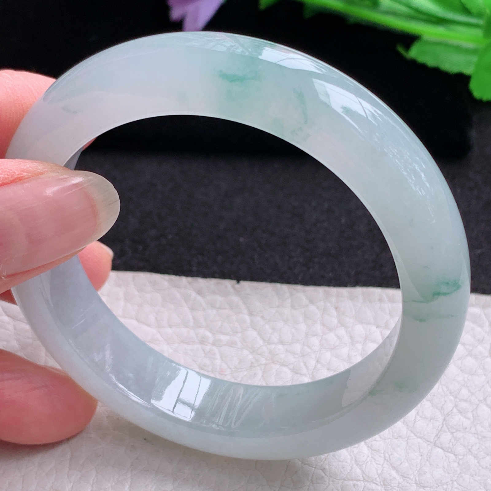 xo实拍54*13*9平安镯 天然缅甸翡翠A货玉手镯冰飘花厚装宽边玉手环