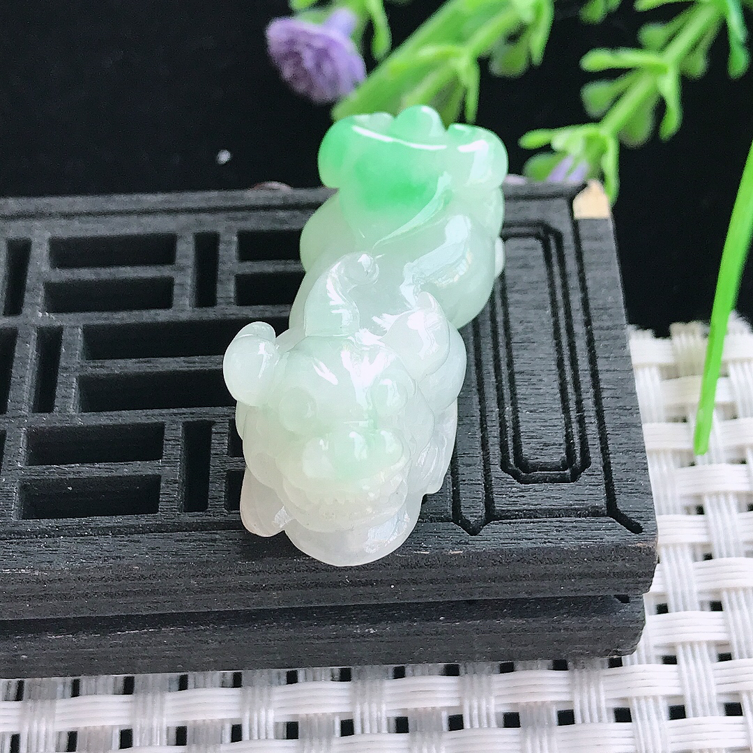 实拍A货翡翠34.2/14.2/16老坑冰润飘阳绿貔貅吊坠翡翠挂件