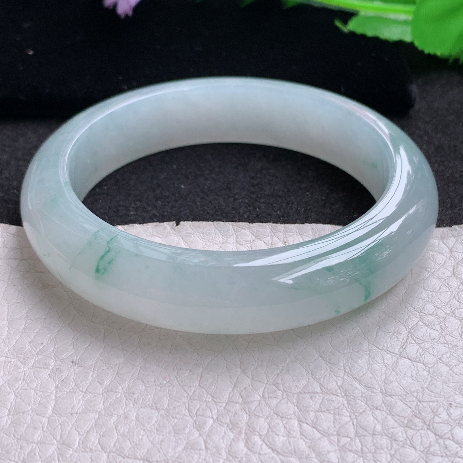 xo实拍54*13*9平安镯 天然缅甸翡翠A货玉手镯冰飘花厚装宽边玉手环