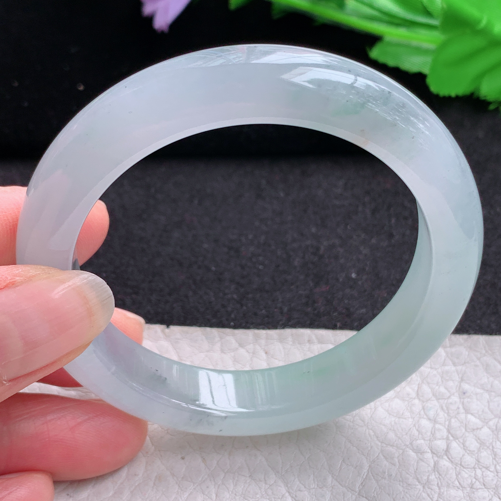 xo实拍53.5*11.6*8.3平安镯 天然缅甸翡翠A货玉手镯冰飘绿花宽边玉手环