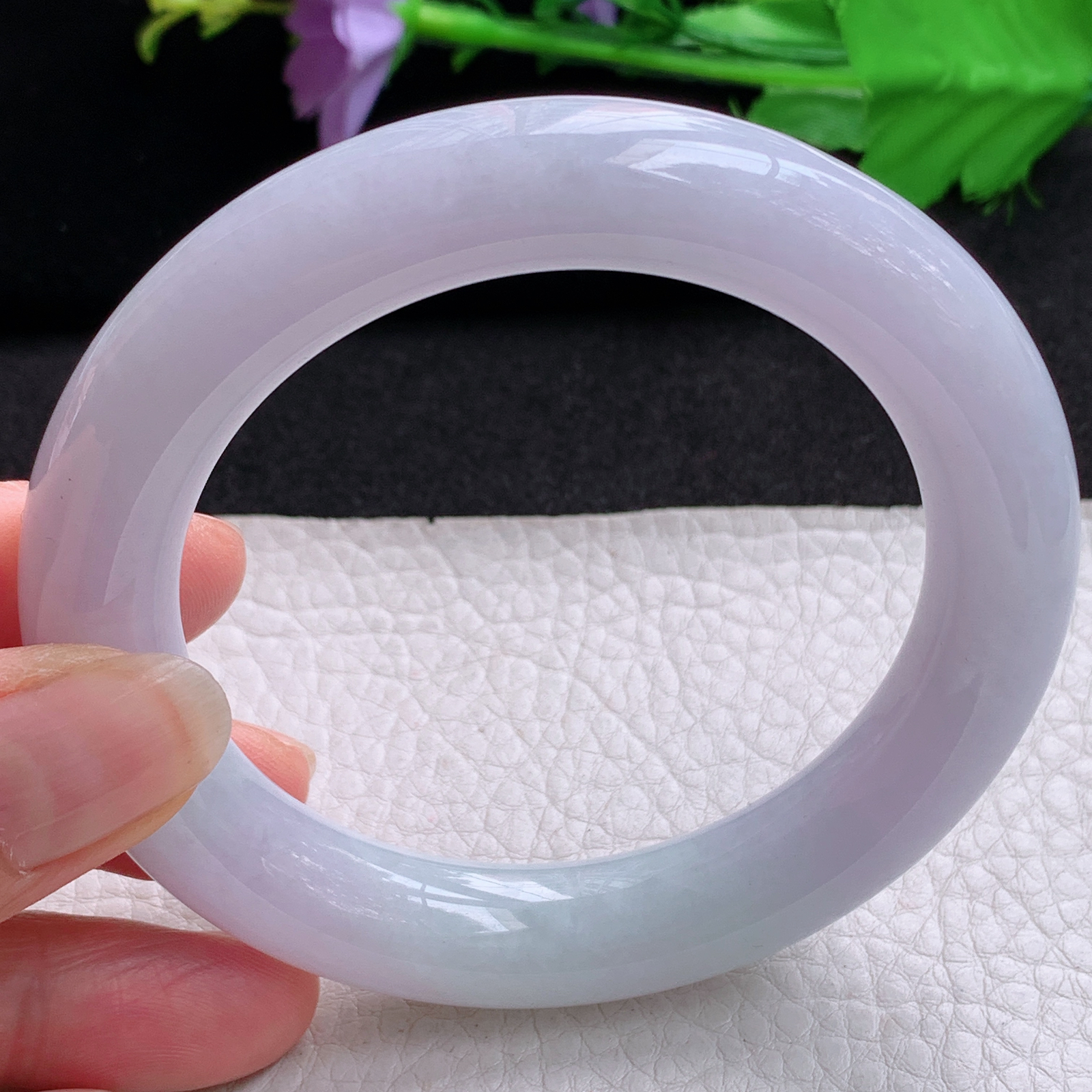 z梦幻款58.5*12.5*11.8胖圆镯 天然缅甸翡翠A货玉手镯淡春带彩圆条玉手环