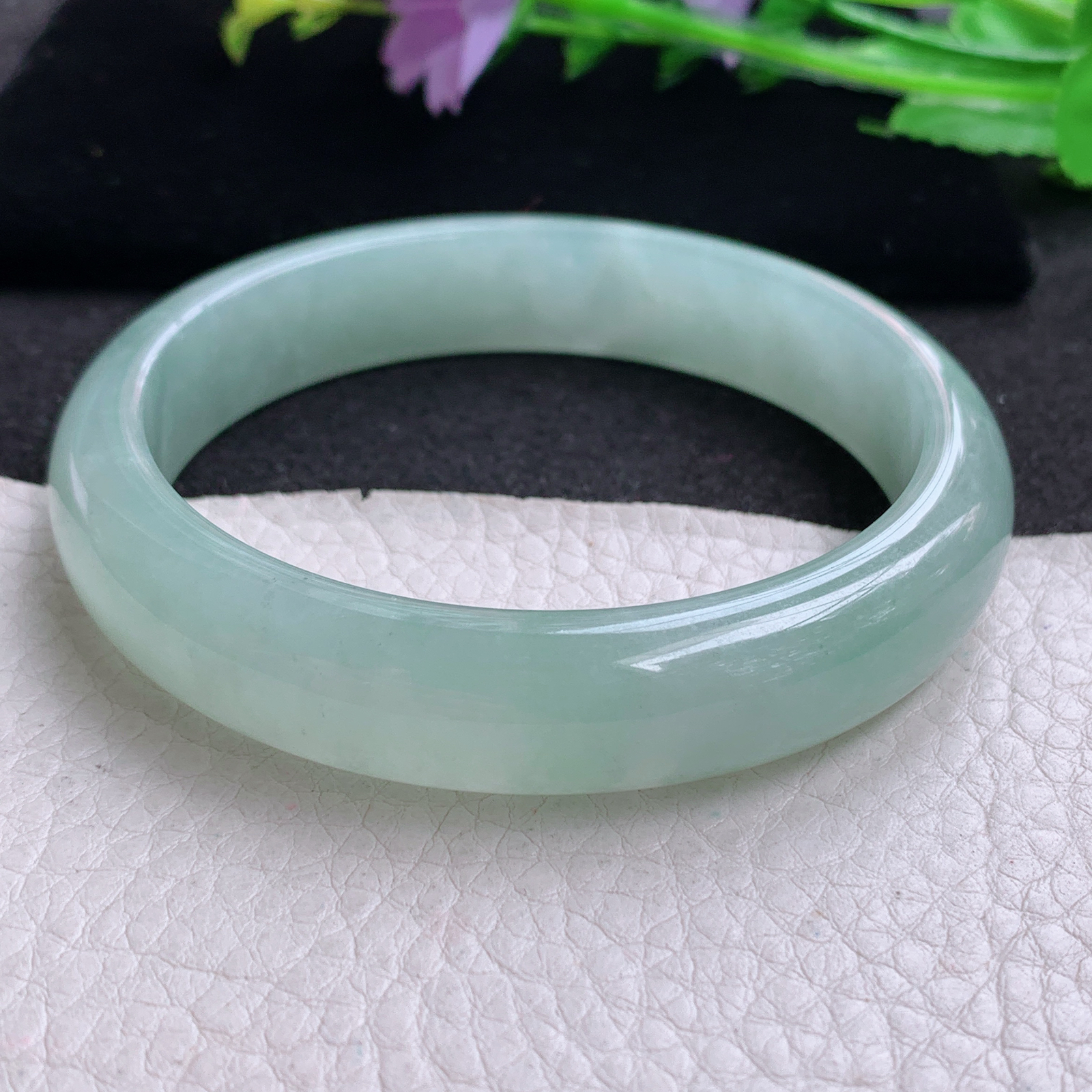 nr大圈口61*13*8平安镯 天然缅甸翡翠A货玉手镯冰晴绿年轻款宽边玉手环