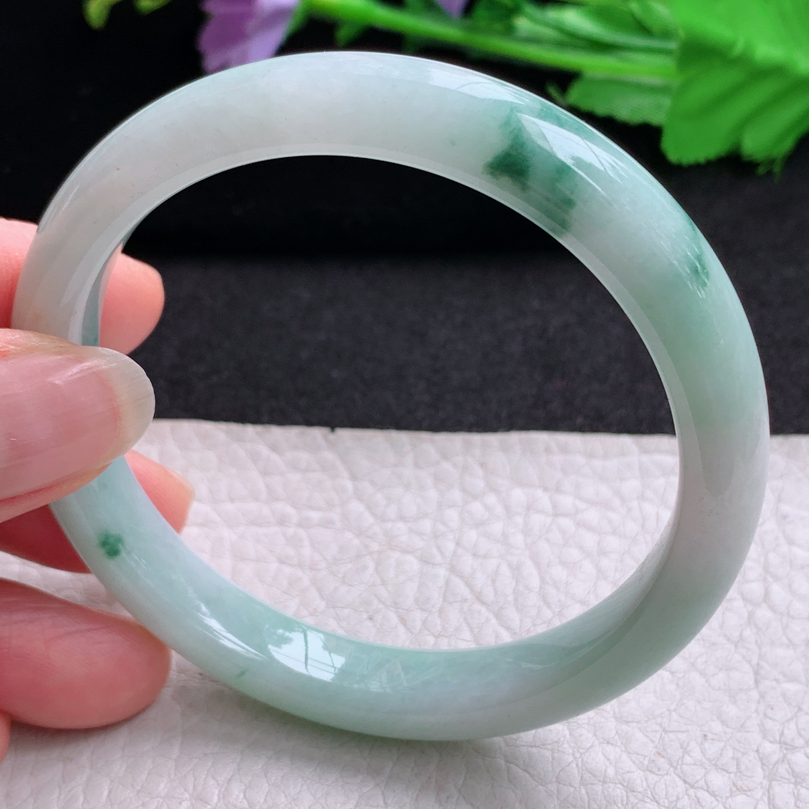 pp实拍58*10.5*7.8平安镯 天然缅甸翡翠A货玉手镯飘花宽边玉手环