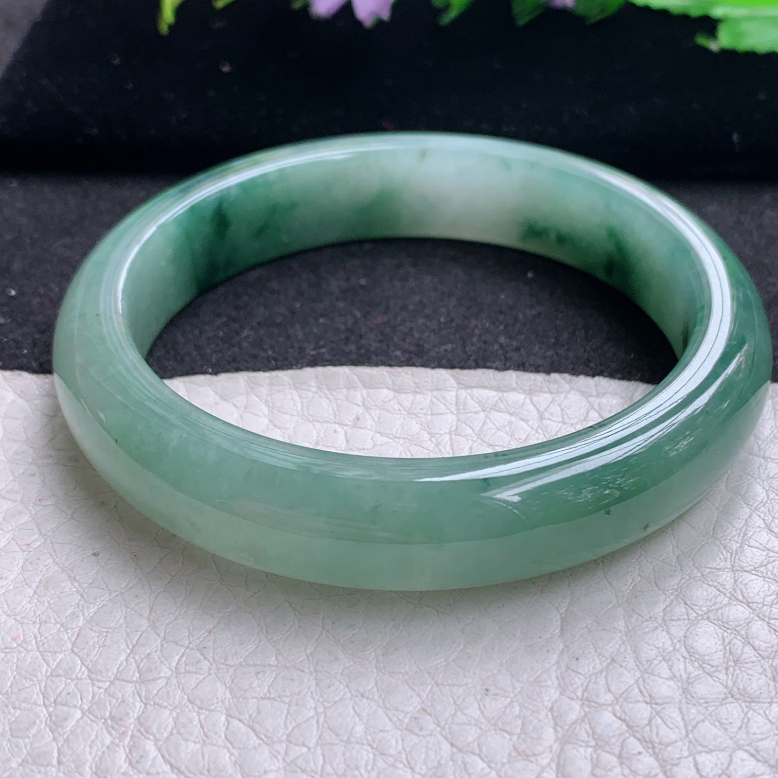 ss实拍57*12*8平安镯 天然缅甸翡翠A货玉手镯胶感飘花宽边玉手环