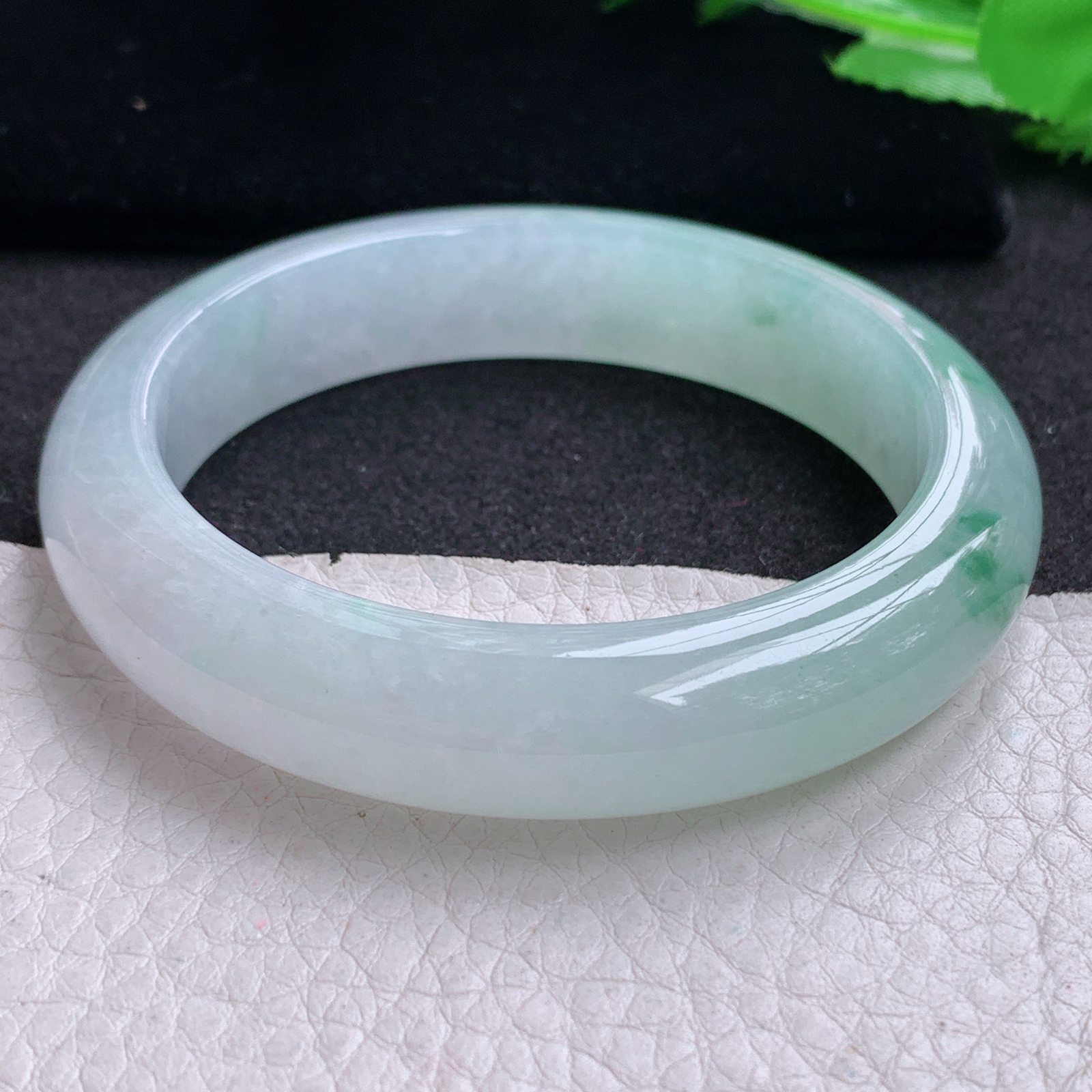 xo实拍55.5*13*8.6平安镯 天然缅甸翡翠A货玉手镯冰飘绿花宽边玉手环