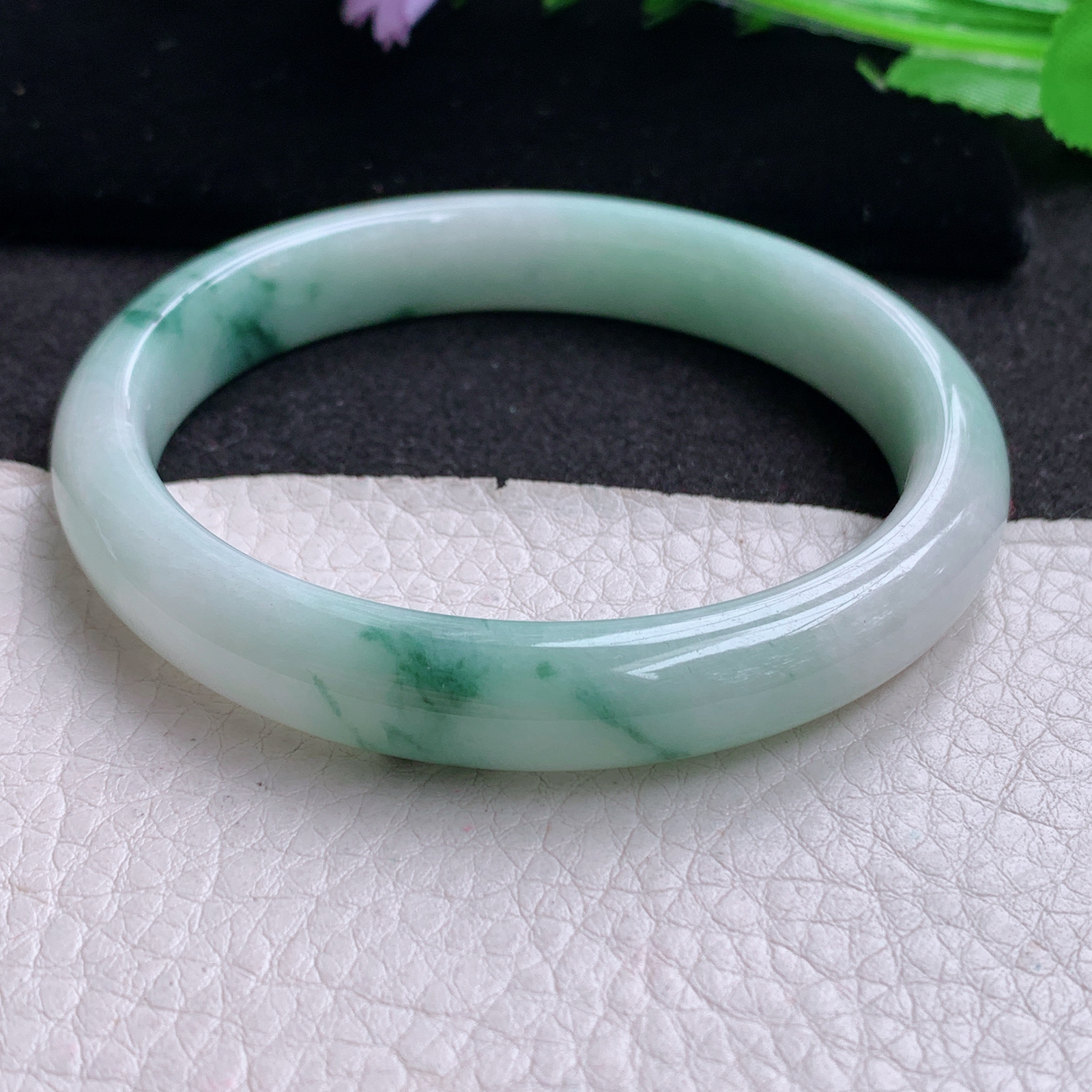 pp实拍58*10.5*7.8平安镯 天然缅甸翡翠A货玉手镯飘花宽边玉手环
