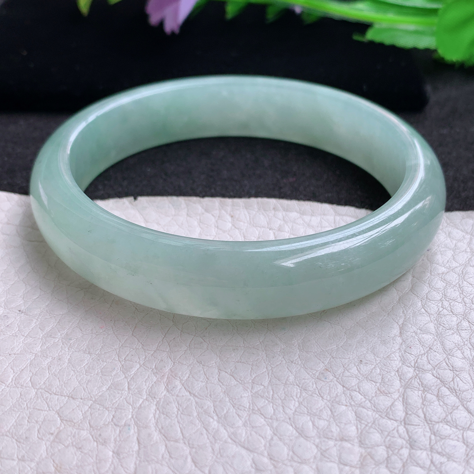 nr大圈口61*13*8平安镯 天然缅甸翡翠A货玉手镯冰晴绿年轻款宽边玉手环