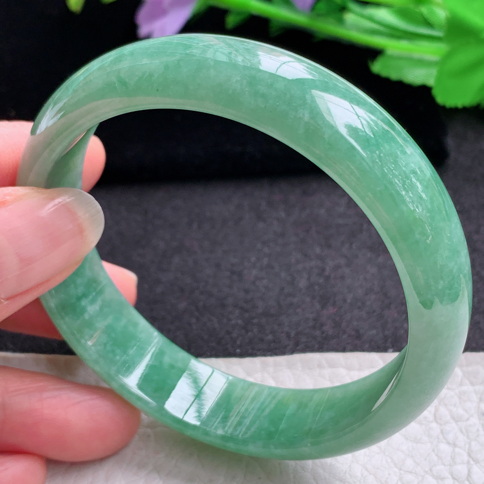 hh实拍57.5*14.5*6.5平安镯 天然缅甸翡翠A货玉手镯胶感满绿宽边玉手环