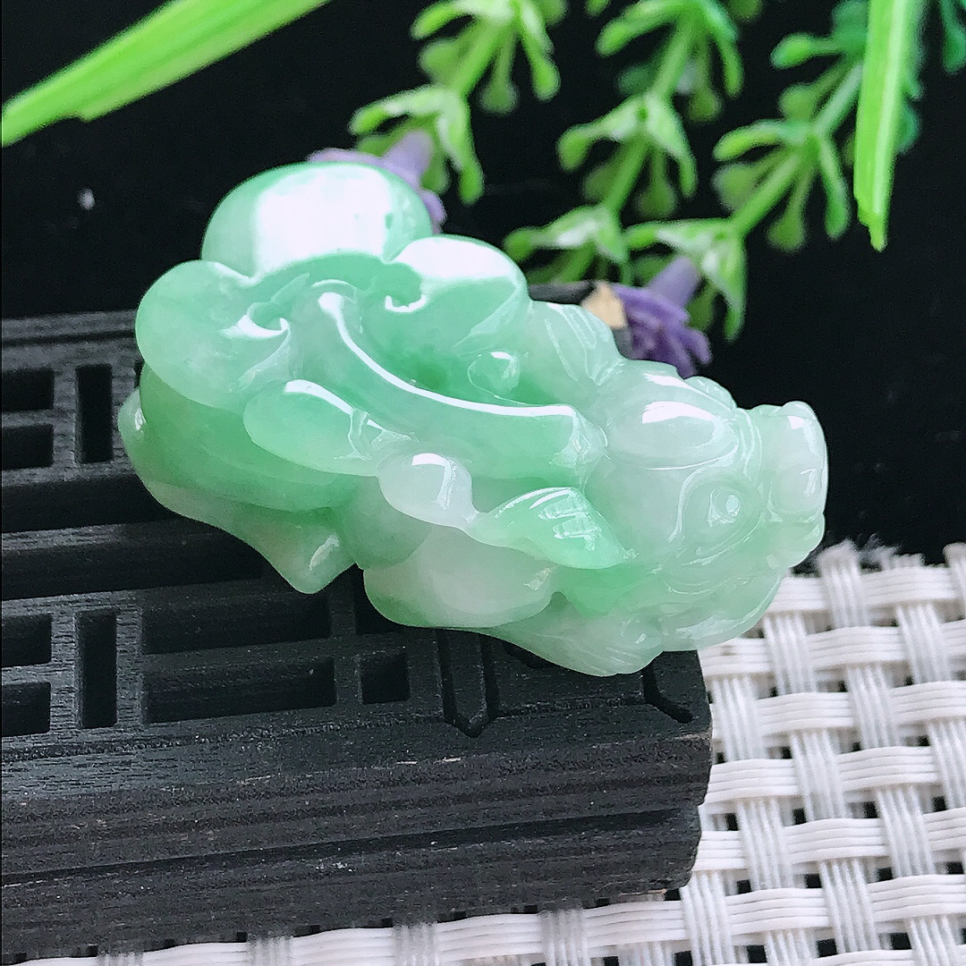 实拍A货翡翠39/21/12.6老坑精美温润苹果绿貔貅吊坠翡翠挂件