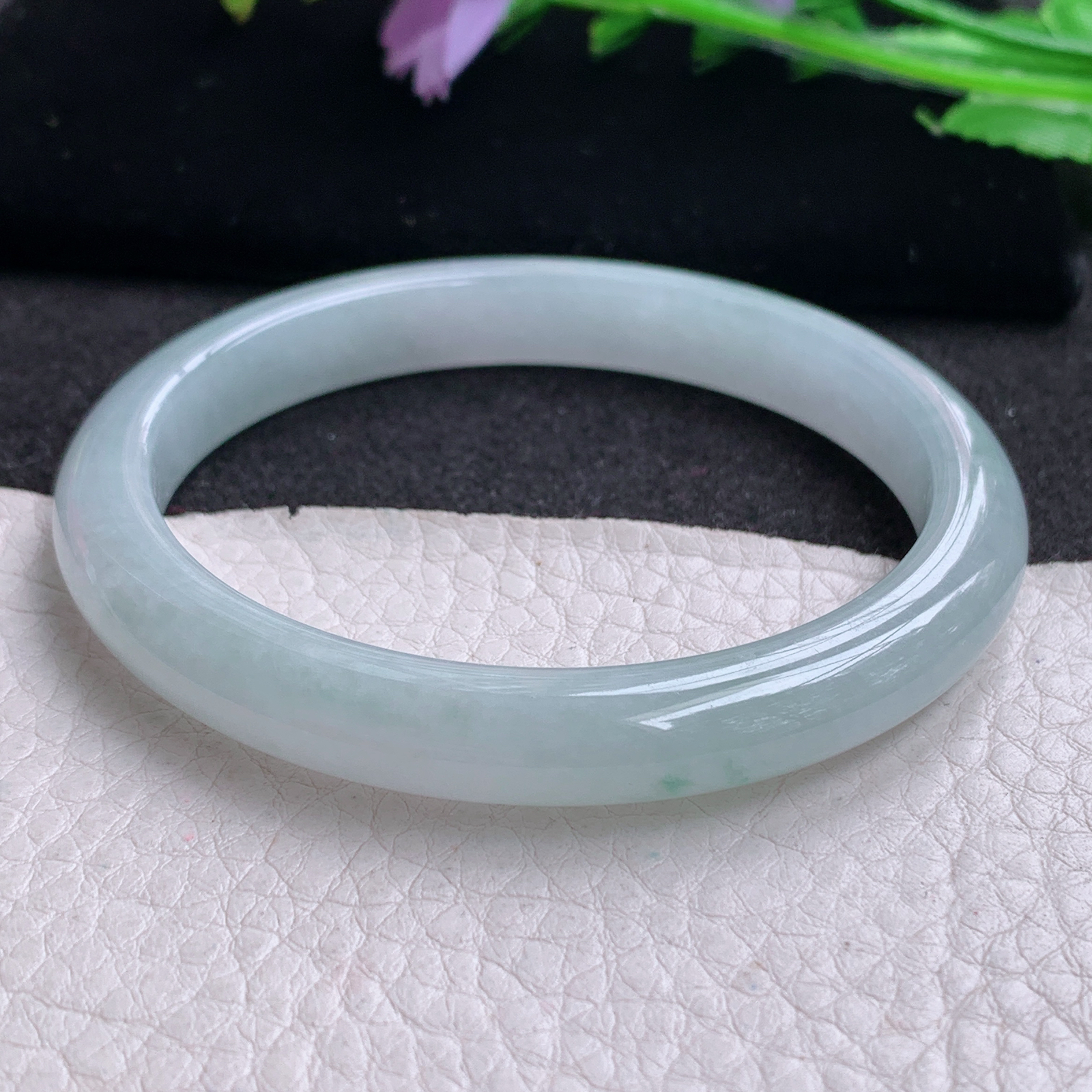 pp实拍56.5*8.7*7.2平安镯 天然缅甸翡翠A货玉手镯秀气冰纯宽边玉手环